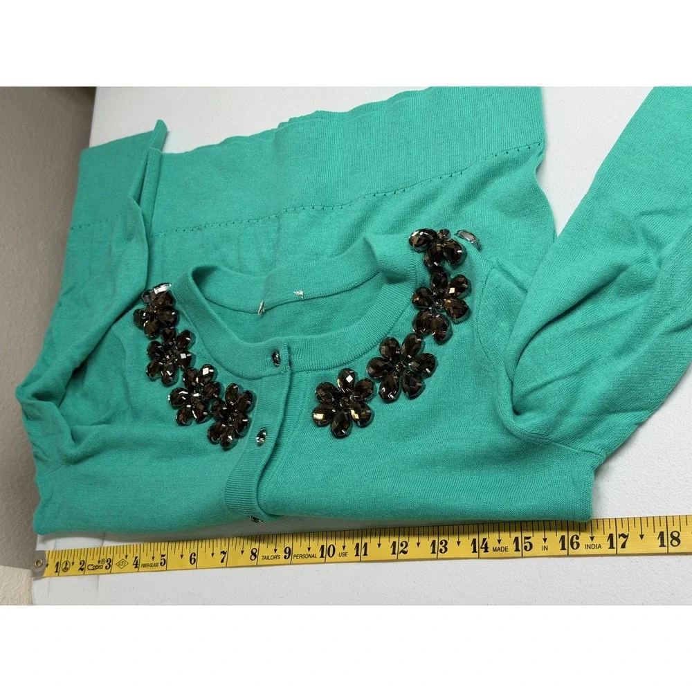Kate Spade Sweater Womens XS Green Leni‎ Cardigan Jeweled Preppy Office Holiday